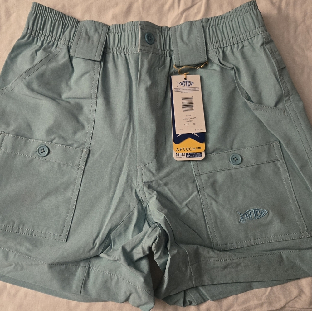 Aftco Size 30 And 28 Teal Fishing Shorts M100 Classic Fit